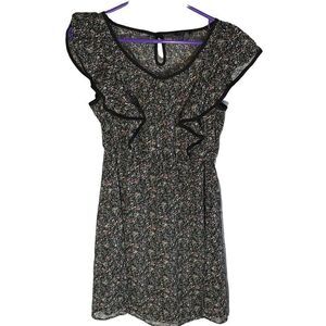 Heritage 1961 size small semi sheer black floral mini dress ruffle